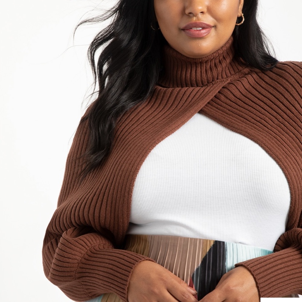 Eloquii Chocolate Turtleneck Sweater Sleeve Scarf size 14/16 NWT